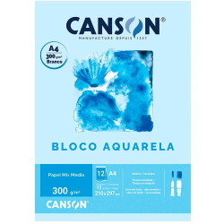 BLOCO A4 AQUARELA BRANCO CANSON C/12 FOLHAS 300GRS-0
