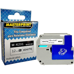 FITA ROTULADOR ELETRONICO 12MMX8MTS M-K231 PRETO/BRANCO - MASTERPRINT-0