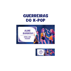KIT ETIQUETA ESCOLAR VINIL GUERREIRAS DO K-POP - ( 108 UNI TAM. 8X4 E 18 UNI TAM. 4X1,5 CM )-0