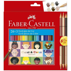 LAPIS DE COR LONGO C/24 FABER CASTEL + 3 TONS DE PELE-0