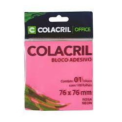 BLOCO ADESIVO POST-IT 76X76 MM 100FLS ROSA NEON - COLACRIL-0