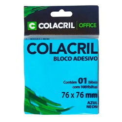 BLOCO ADESIVO POST-IT 76X76 MM 100FLS AZUL NEON - COLACRIL-0