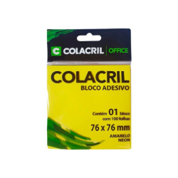 BLOCO ADESIVO POST-IT 76X76 MM 100FLS AMARELO NEON - COLACRIL-0